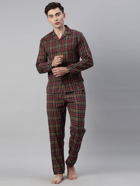 Olive Checked Pure Cotton Sleepsuit